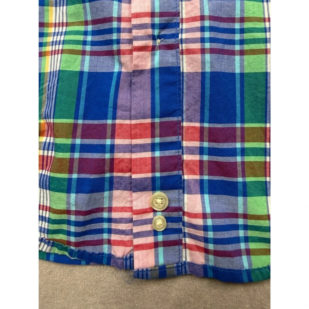 Polo Ralph Lauren Boys L 14-16 Multicolor Plaid Madras Button Down Shirt Stretch